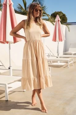 S21A Olivia Midi Dress In Sesame Gingham