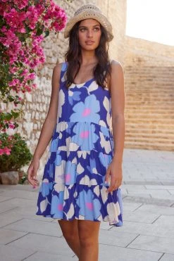 S21B Winifred Mini Dress In Blue Camellia