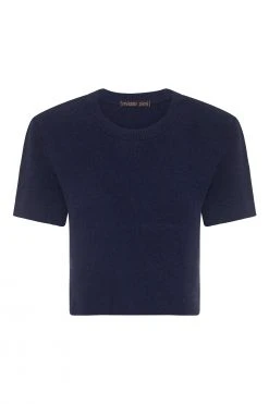 W22A Sage Crop Knit In Navy Tops