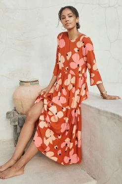 W22D New Winter Olivia Midi Dress In Fire Bloom